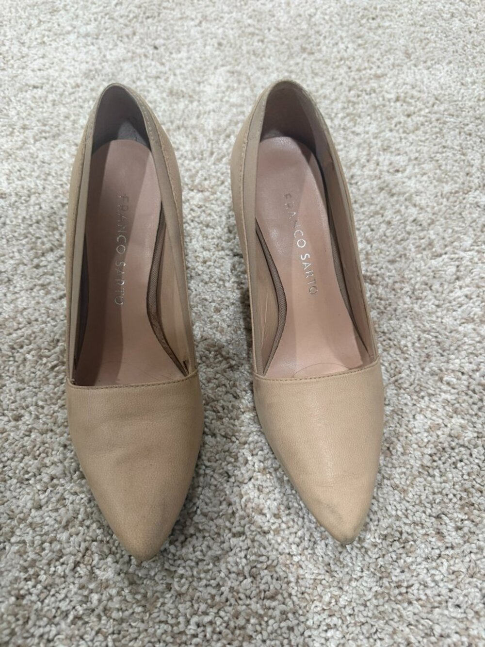 Franco Sarto Nude Pebble Leather Pointed Toe d'Orsay Mid Heel Pumps Size 5